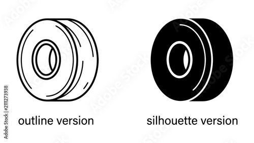 Canvas Print Wheel Icons: Two distinct representations of a wheel, one as a clean outline and the other as a solid silhouette, offering versatility for various design applications