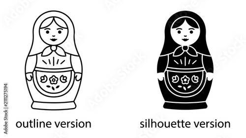 Bild auf Leinwand Russian Nesting Doll Icons: Two distinct icons of a traditional Russian nesting doll, one presented as a clean outline and the other as a bold silhouette