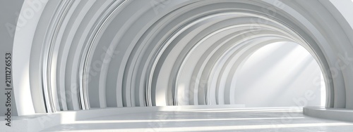 Serene Architectural Space with Soft Sunlight and Elegant Arches