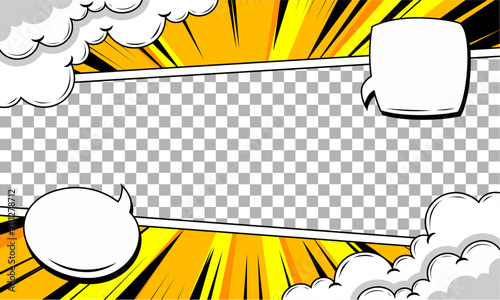 Blank pop art thumbnail video background with speech bubble and cloud effect