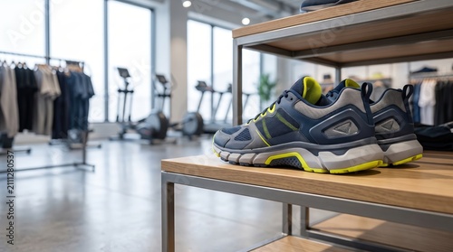 Running shoes displayed in a sports store for fitness training and active lifestyle, athletic footwear, retail shopping, performance gear.