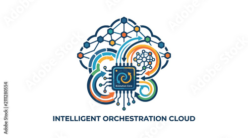 Canvas Print Intelligent orchestration cloud computing network diagram.