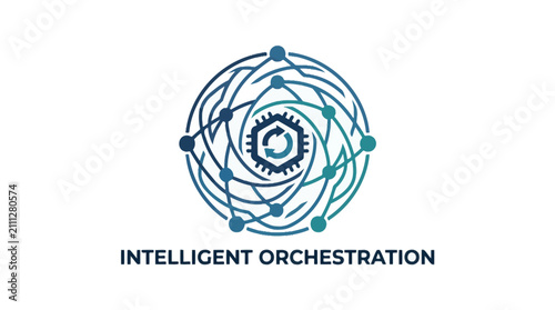 Fotografía Intelligent orchestration logo with circular node paths