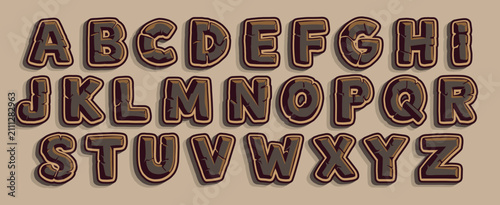 Foto Stone Rock Alphabet Font — Cracked Ancient Letters with 3D Shadow