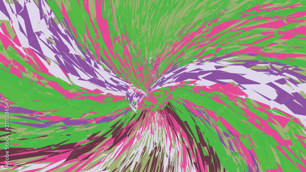 Obraz premium Radial explosion pattern with vibrant green purple and white splintered segments radiating from center creating high impact dynamic effect.