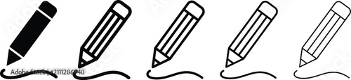 Foto A set of five pencil icons showing different levels of opacity and thickness iso