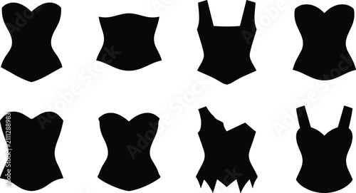 Konstfotografi Corset And Bustier Silhouette Icons Set Including Sweetheart Overbust Underbust