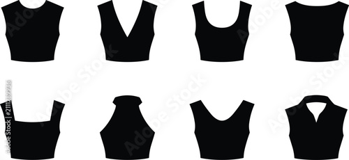 Photos Women Crop Top Neckline Styles Vector Icons Set Including V-Neck Scoop Neck And