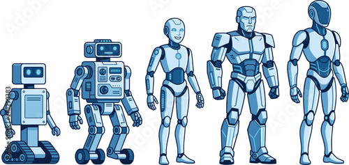 Photography Robot evolution vector set demonstrating artificial intelligence advancement fro