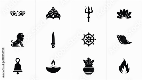 Bild auf Leinwand Elegant black symbolic icons set with evoking spiritual cultural significance cl