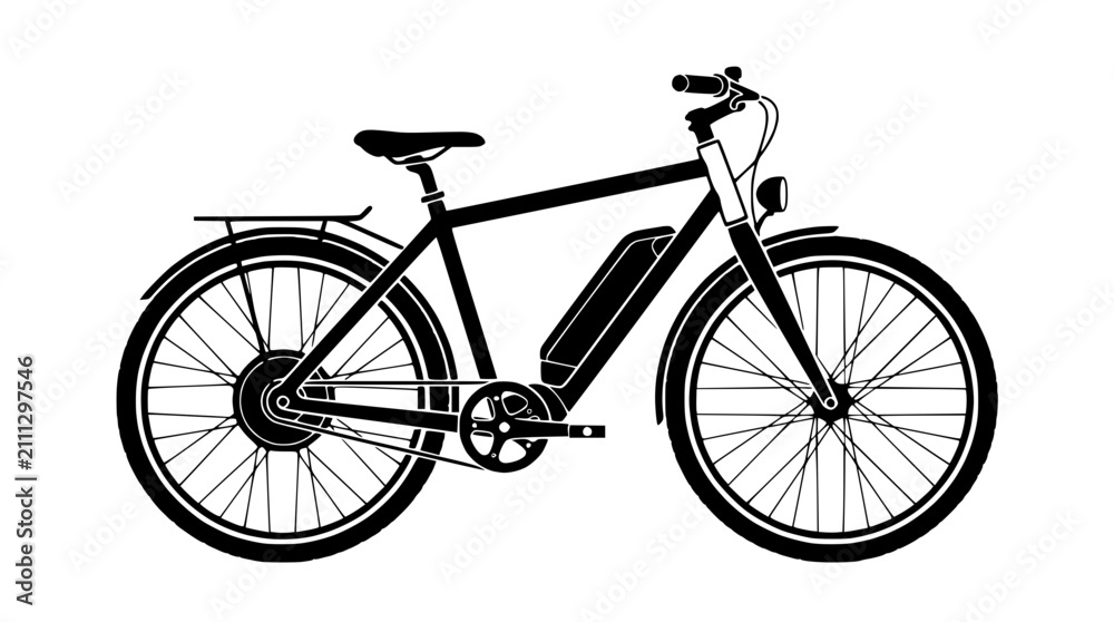 Fototapeta premium Modern Electric Bicycle Silhouette - Clean Line Art Illustration