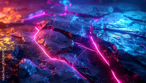 Neon Fractured Rock Formations Glowing.