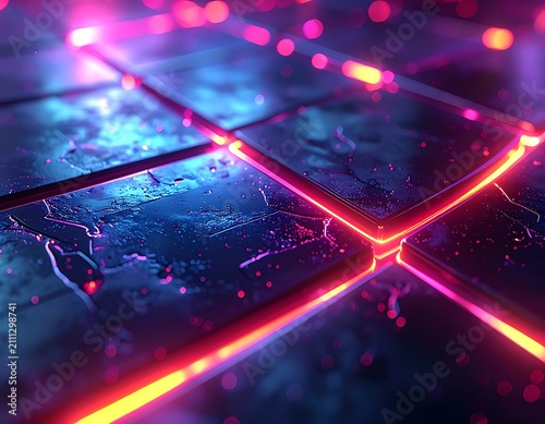 Neon Glowing Grid Lines on Dark Background.