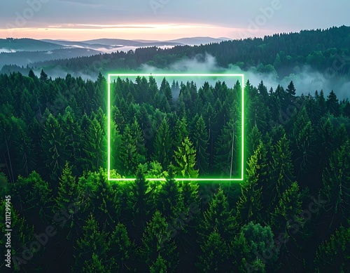 Neon Green Forest Landscape at Dusk.