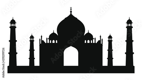 Taj Mahal silhouette presents the symmetrical marble mausoleum design as a bold black graphic icon.