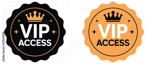 premium access badge with vip membership seal, crown icon, reward program, exclusive event access and loyalty vector illustration.
