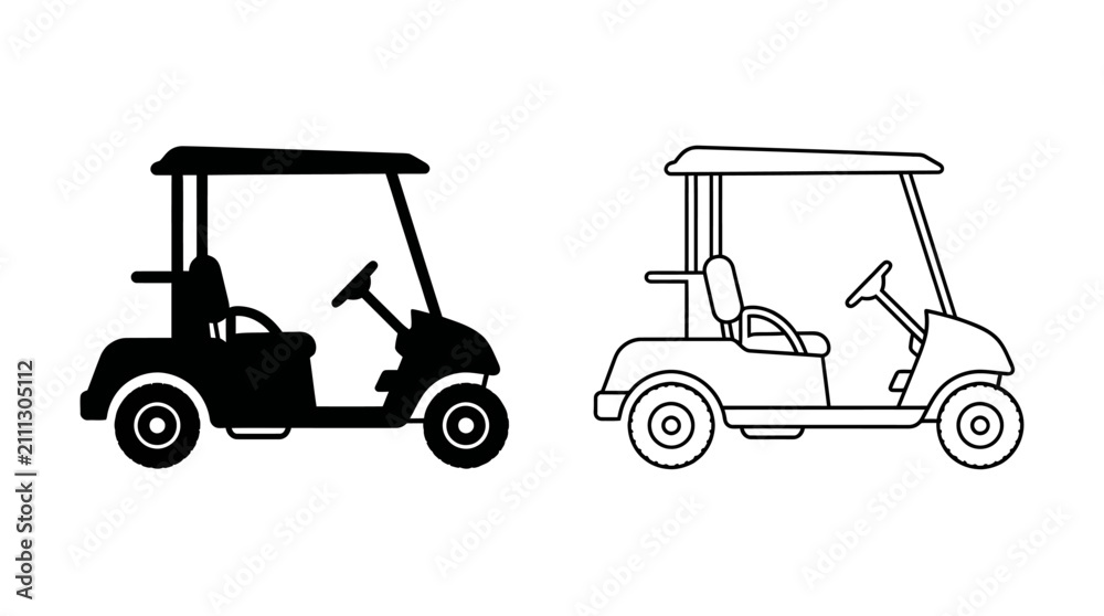 Naklejka premium Golf Cart Silhouette On White Background Linear Vector Illustration