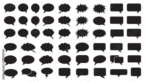 Bild auf Leinwand Collection of various black speech bubbles and thought clouds in different shape
