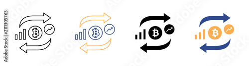Bitcoin Convert Arrows and Exchange Icon Set Vector Illustration