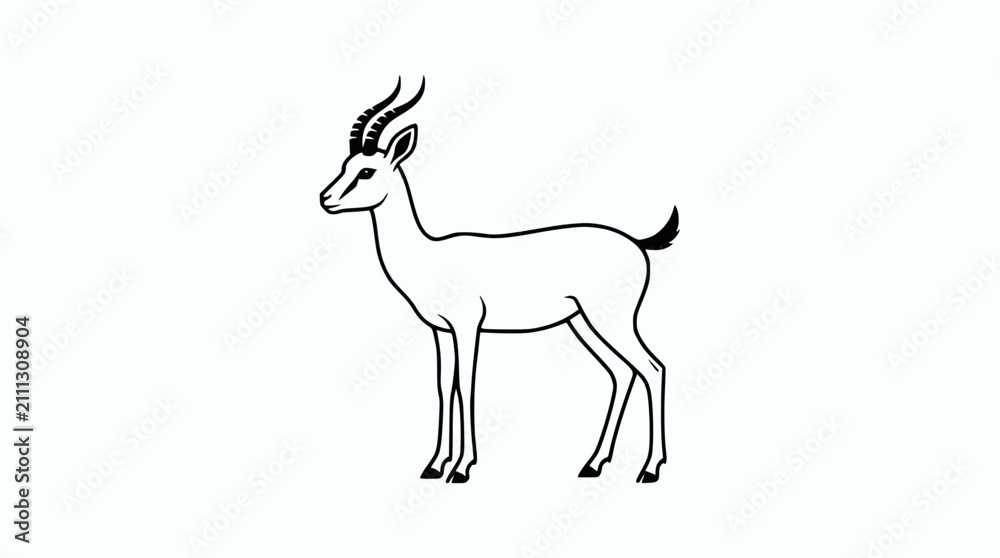 Fototapeta premium Elegant Gazelle Silhouette Vector Art, Standing Wildlife Animal Illustration, Simple Line Drawing