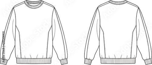 Obraz na plátně Technical drawing of a long sleeve crew neck sweatshirt with ribbed cuffs and he