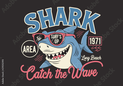 Cartoon shark with sunglasses and 