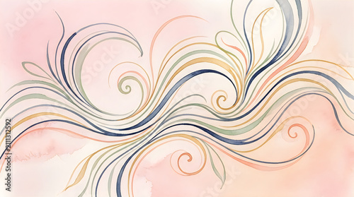 Abstract watercolor background with soft pastel colors and flowing curved lines.