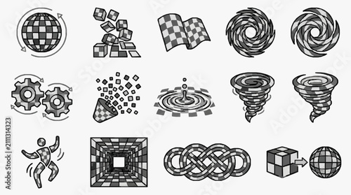 Obraz na płótnie Creative Black and White Abstract Icons Showing Geometric Shapes Rotational Move