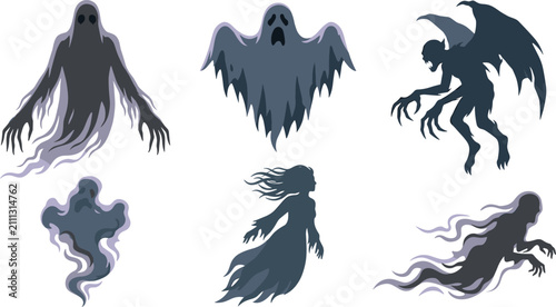 Billede på lærred Halloween Ghost and Monster Collection with Creepy Spirits Dark Phantom Demon Sh