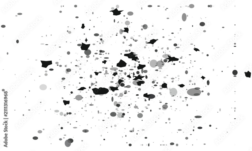Fototapeta premium Abstract splatter of dark grey and black particles on a clean white background