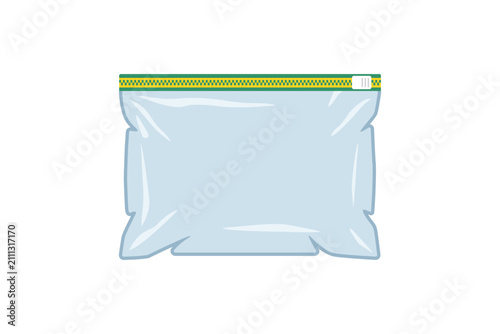 Empty plastic zipper bag. Transparent resealable pouch for food storage or packaging.