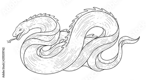 Photos Hand Drawn Sea Serpent Monster Vector Illustration in Vintage Engraving Style