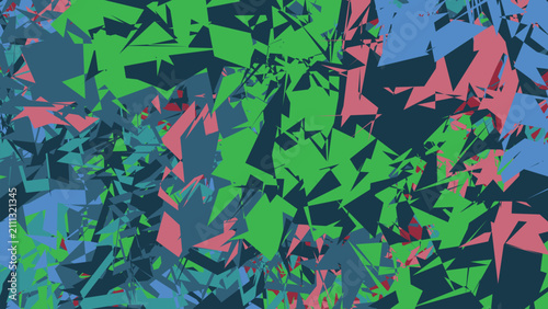 Foto Geometric background with overlapping jagged sharp polygonal shapes in shades of blue green and red creating complex layered digital mosaic style