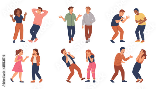 Fotografie Laughing people vector character set with happy young men and women telling joke