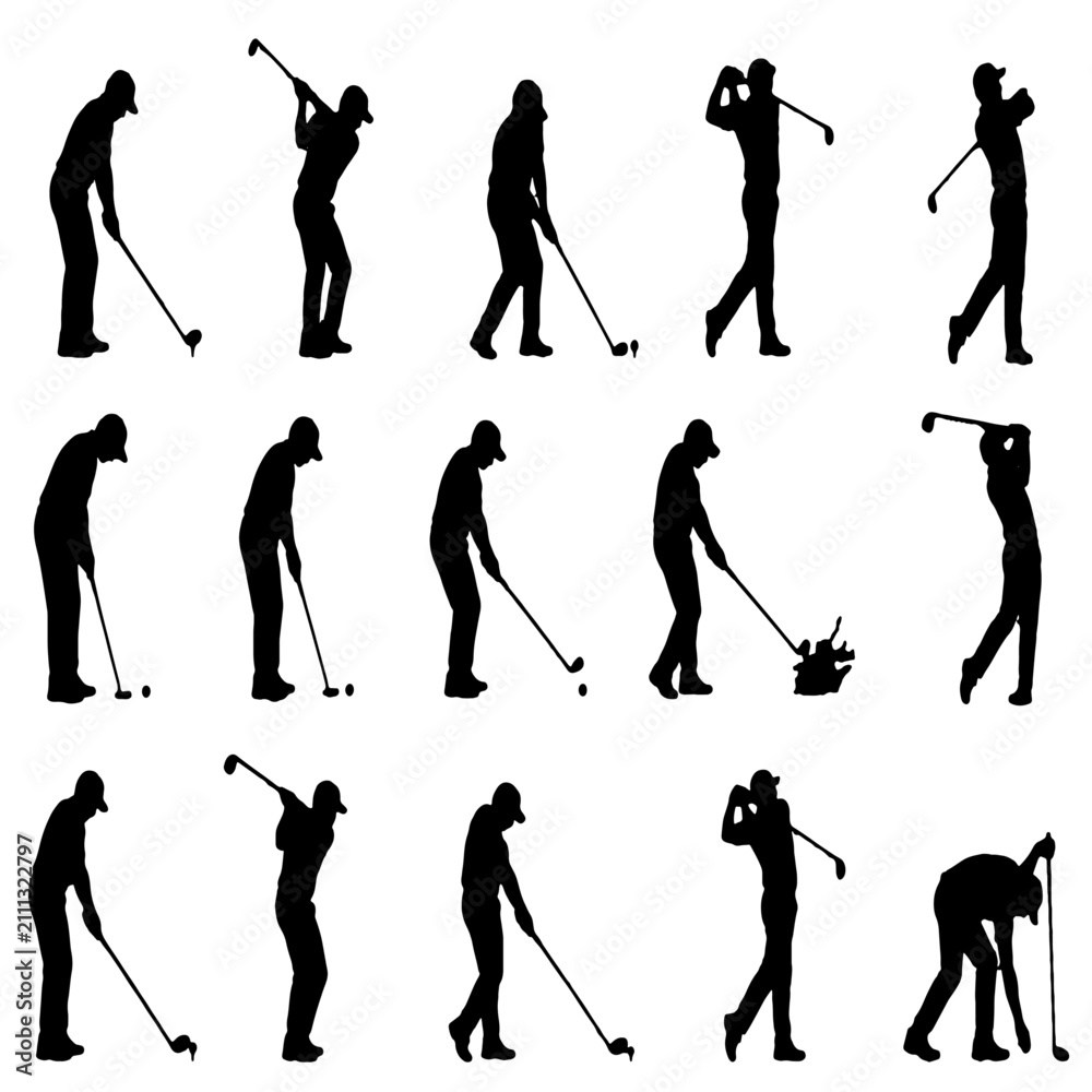 Naklejka premium Golf player action silhouettes
