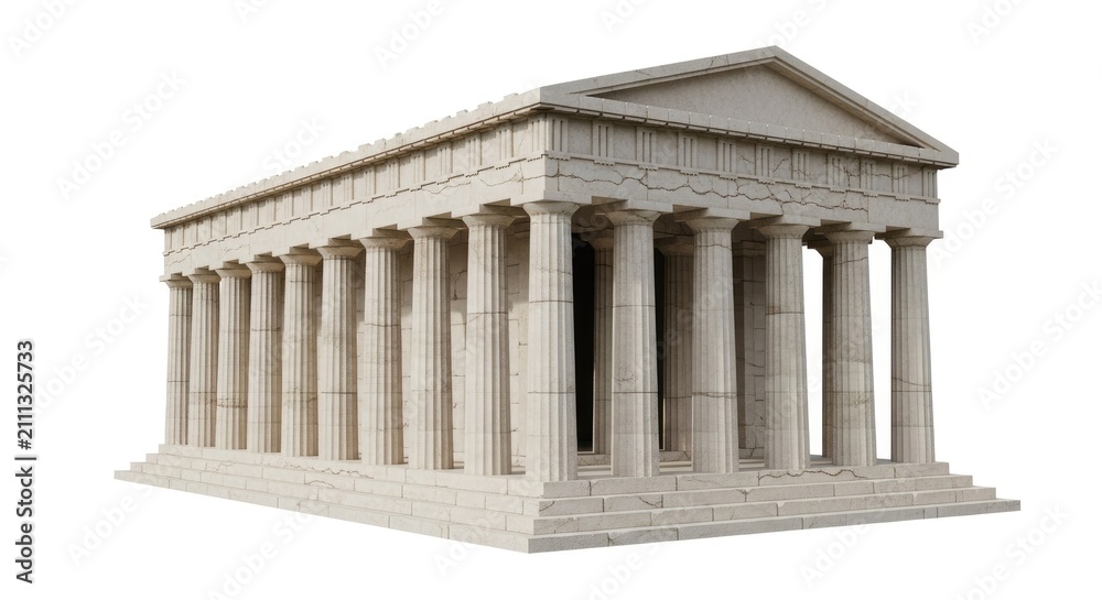 Fototapeta premium Classic marble Greek temple structure on white background.