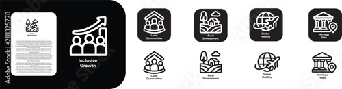 premium ultra bold line icon set for World Tourism Day like Inclusive growth Local communities Rural development Global mobility Heritage sites.