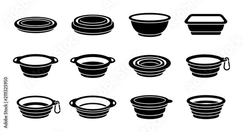 Fotografie Collapsible Pet Bowls Vector Icons Set, Portable Dog Cat Food Water Dishes, Trav