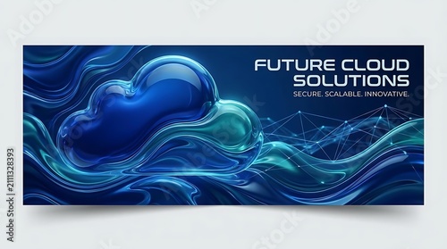 Obraz w ramie Futuristic blue cloud computing network waves banner.