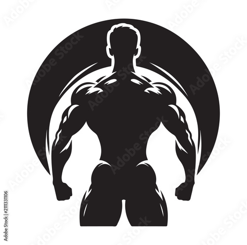 Bodybuilder silhouette with barbell black and white graphic design