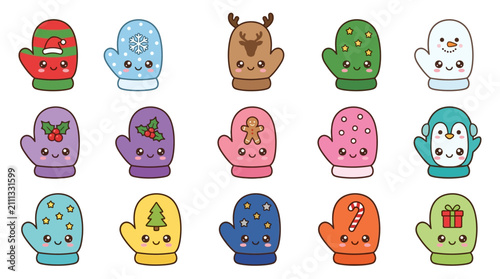 Colorful Cartoon Cute Holiday Mittens Design.