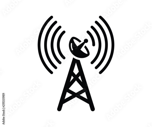 Wireless telecom transmitter tower signal icon line art