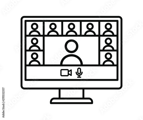 Online video conference meeting monitor display icon line art