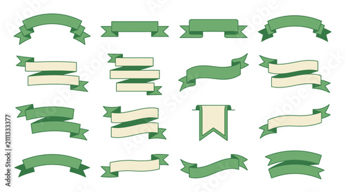 Colorful Green and Cream Ribbon Banners Collection.