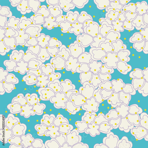 Modern Japanese Cloud Seamless Pattern, Graphic Minimal Abstract Sky Design, Contemporary Vector Background