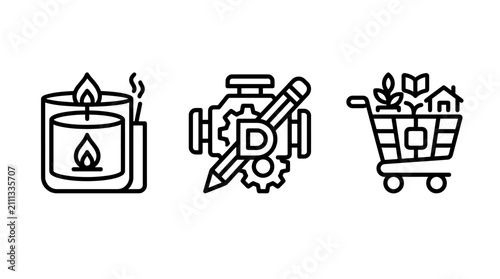 Set of lifestyle interior decoration and home shopping icons with lifestyle interior decoration shopping creative drafting consumer illustration minimalist services architecture renovation