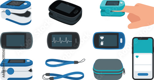 Canvastavla Fingertip Pulse Oximeter Vector Set with Blood Oxygen Saturation Monitors, Finge