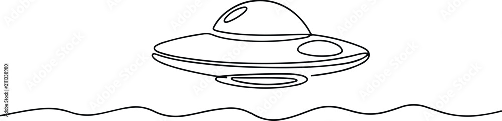 Fototapeta premium Continuous line drawing of a ufo flying saucer