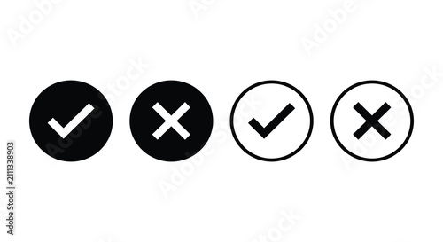 Fotografie Checkmark And Cross Icons With Circular Backgrounds Black And White Silhouette