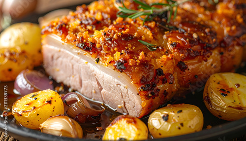 Delicious Roasted Duck Breast with Crispy Potatoes and Onions.